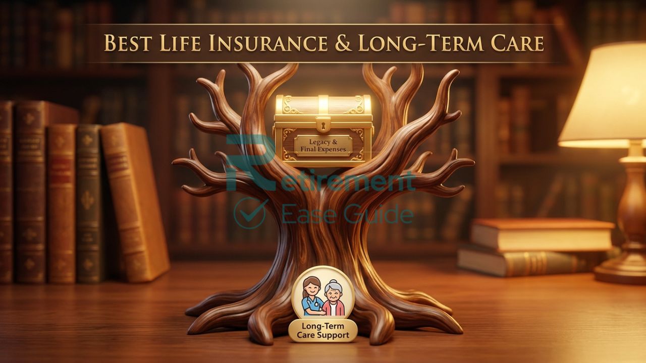 Conceptual image of life and long-term care insurance as a foundation for senior security.
