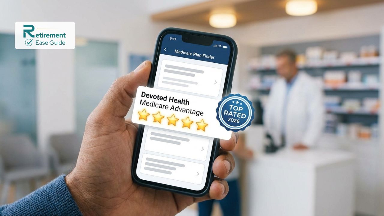 Smartphone showing a 5-star Medicare Advantage plan rating