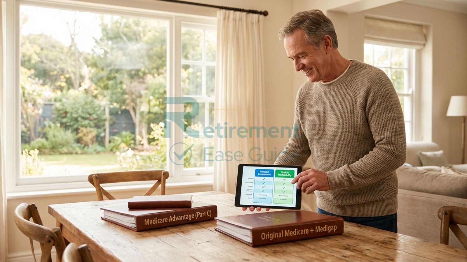 Retiree comparing Medicare Advantage vs Medicare Supplement plans for 2026.