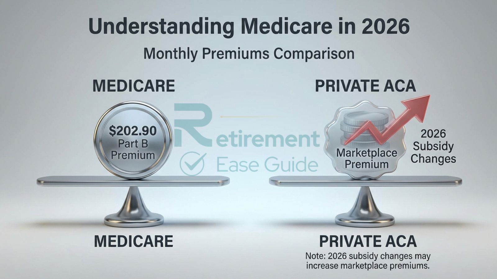 Infographic comparing 2026 Medicare Part B premiums and private insurance costs.
