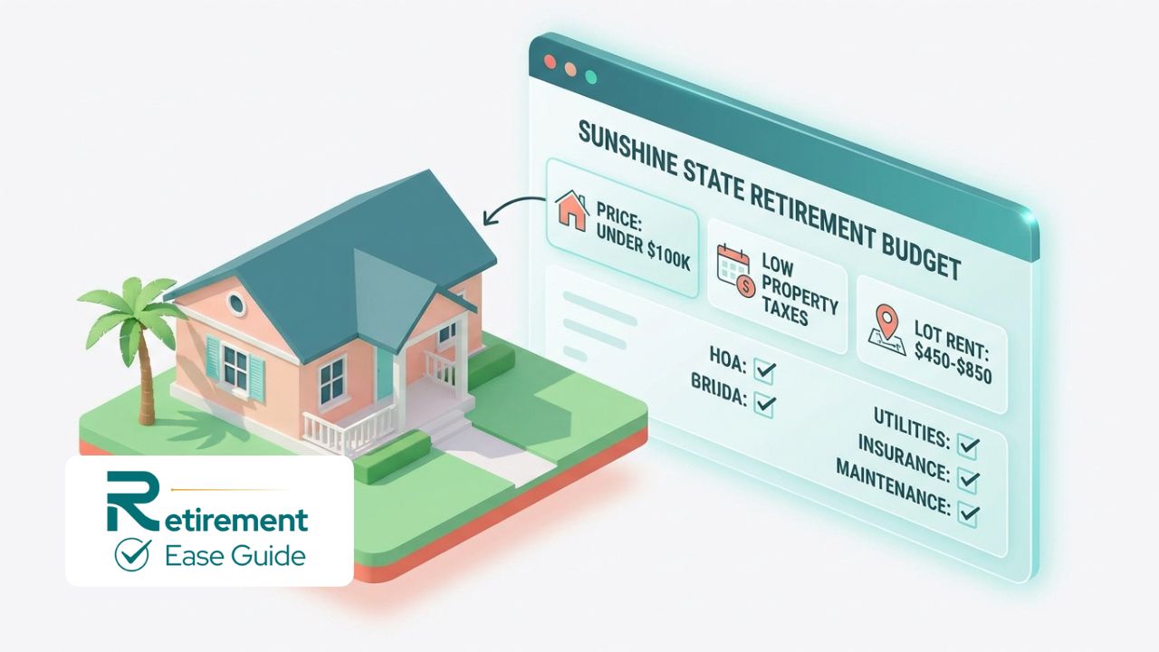 A 3D isometric infographic showing a Florida home with a checklist of monthly expenses like HOA, taxes, and utilities.