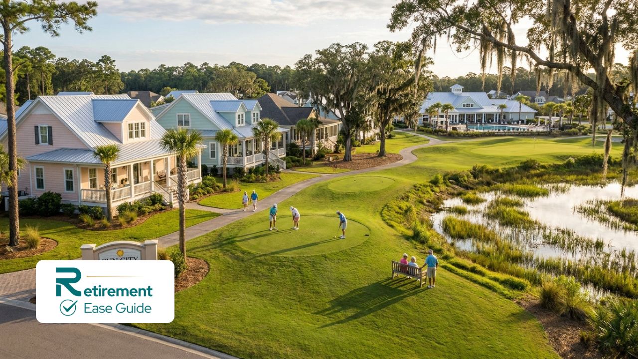 Luxury active adult community in Hilton Head South Carolina with golf course and coastal homes
