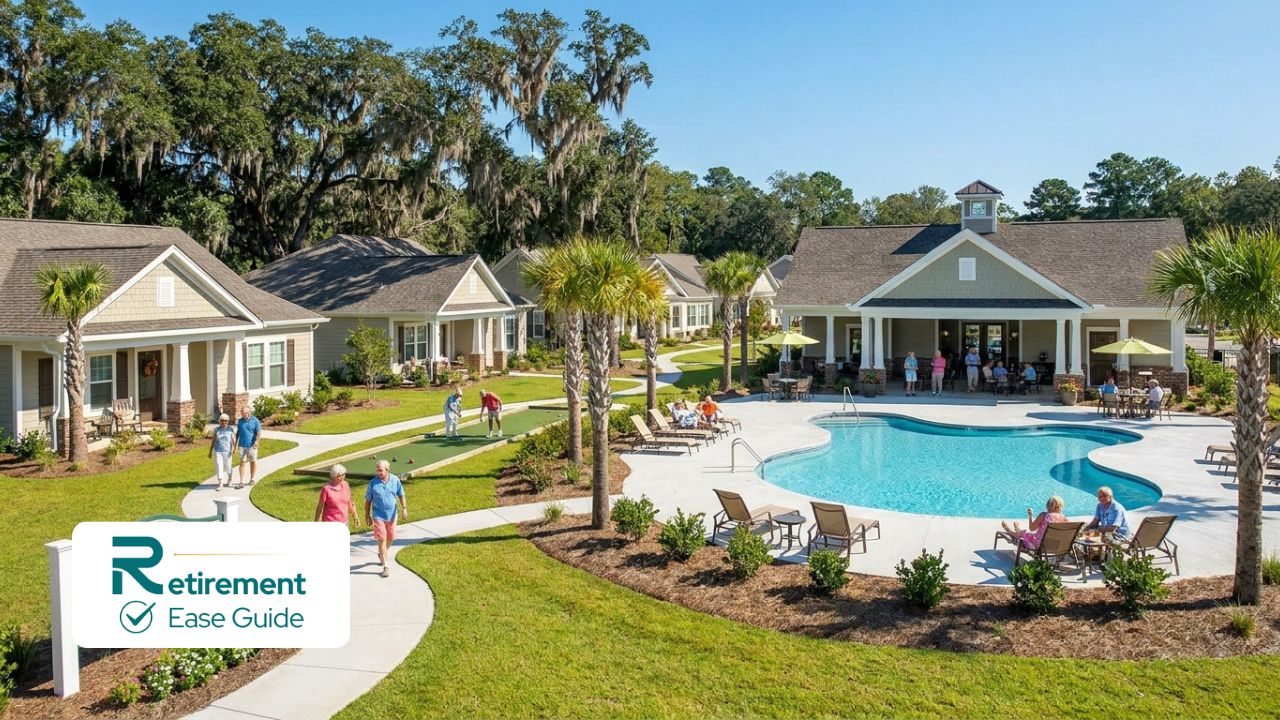Attractive budget-friendly 55+ retirement community in South Carolina with pool and homes