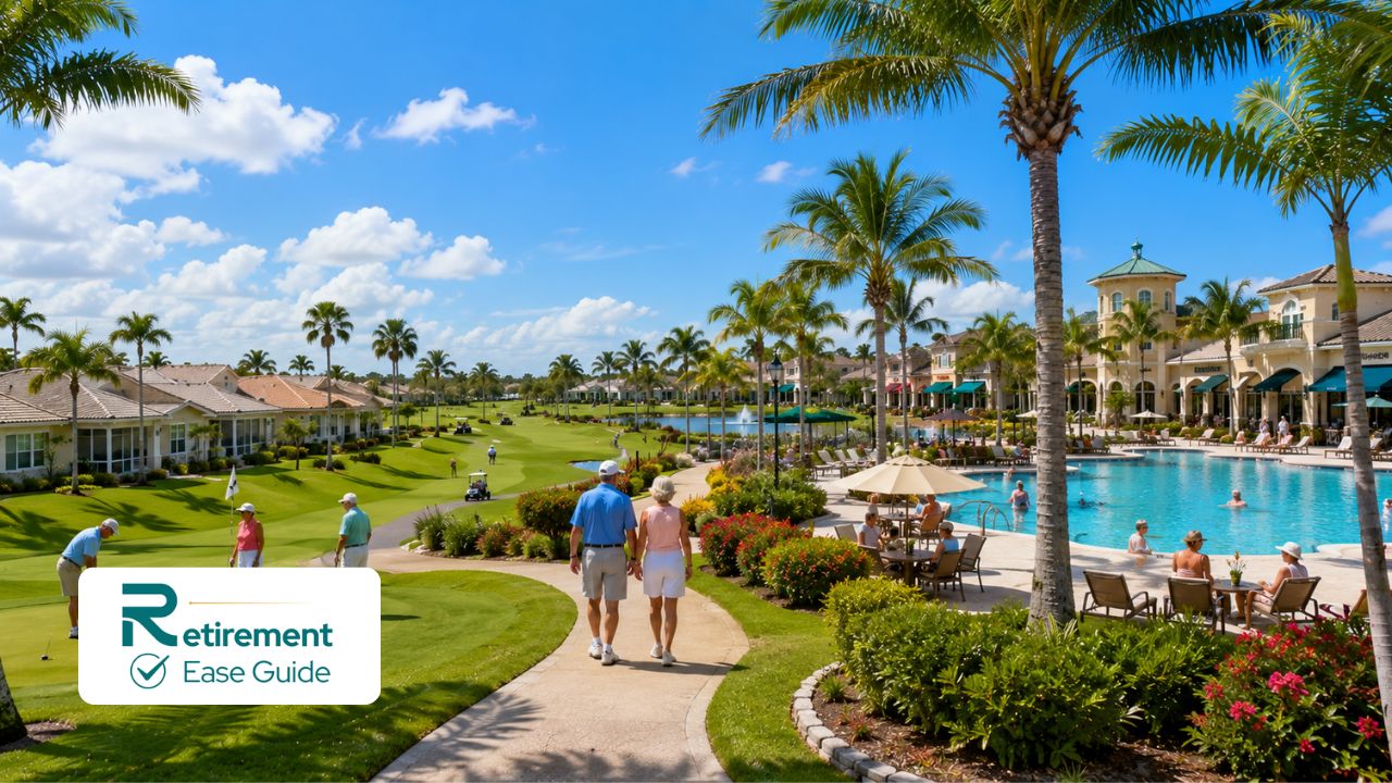 Beautiful Florida 55+ retirement community with homes, golf course, and active seniors