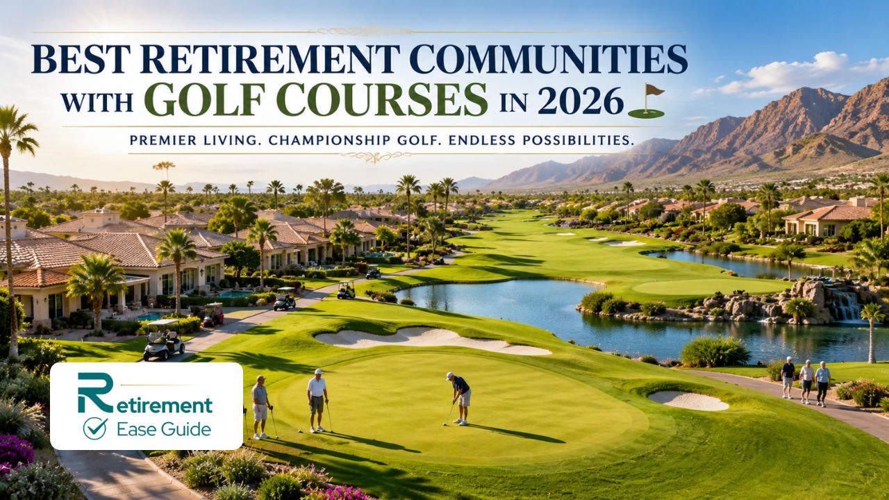 Luxurious retirement community with golf course in Florida or Arizona with beautiful homes and sunny skies