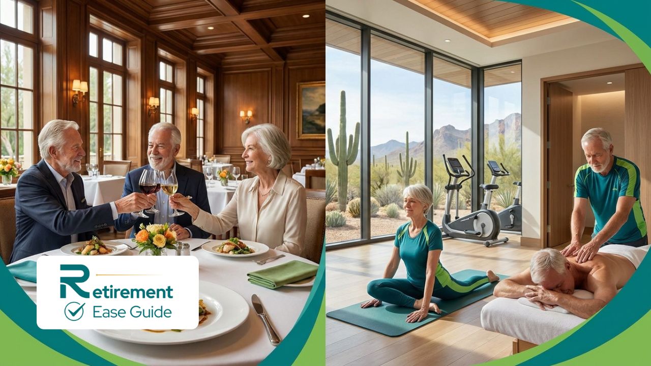 Residents enjoying luxury amenities at Phoenix senior living community