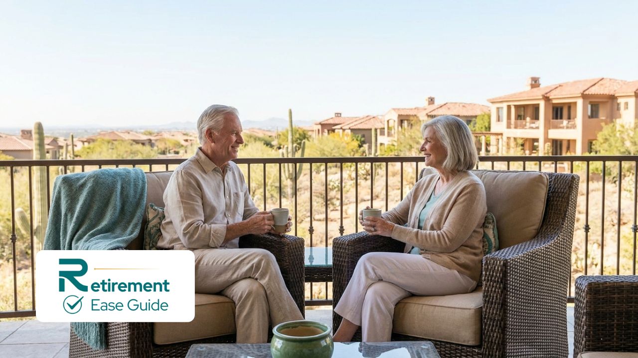 Affluent seniors enjoying luxury retirement lifestyle in Phoenix desert setting