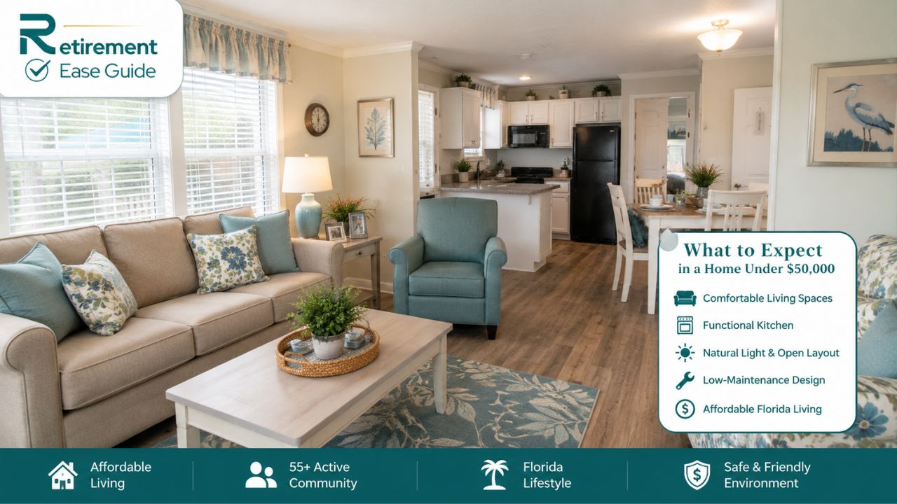 Clean and comfortable interior of a budget retirement manufactured home in Florida