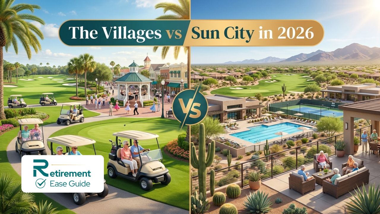 Side-by-side comparison of The Villages Florida and Sun City Arizona retirement communities