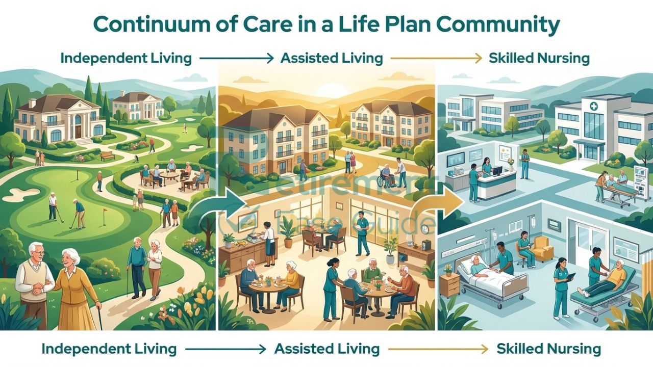 Life Plan Community showing progression from independent living to assisted living and skilled nursing