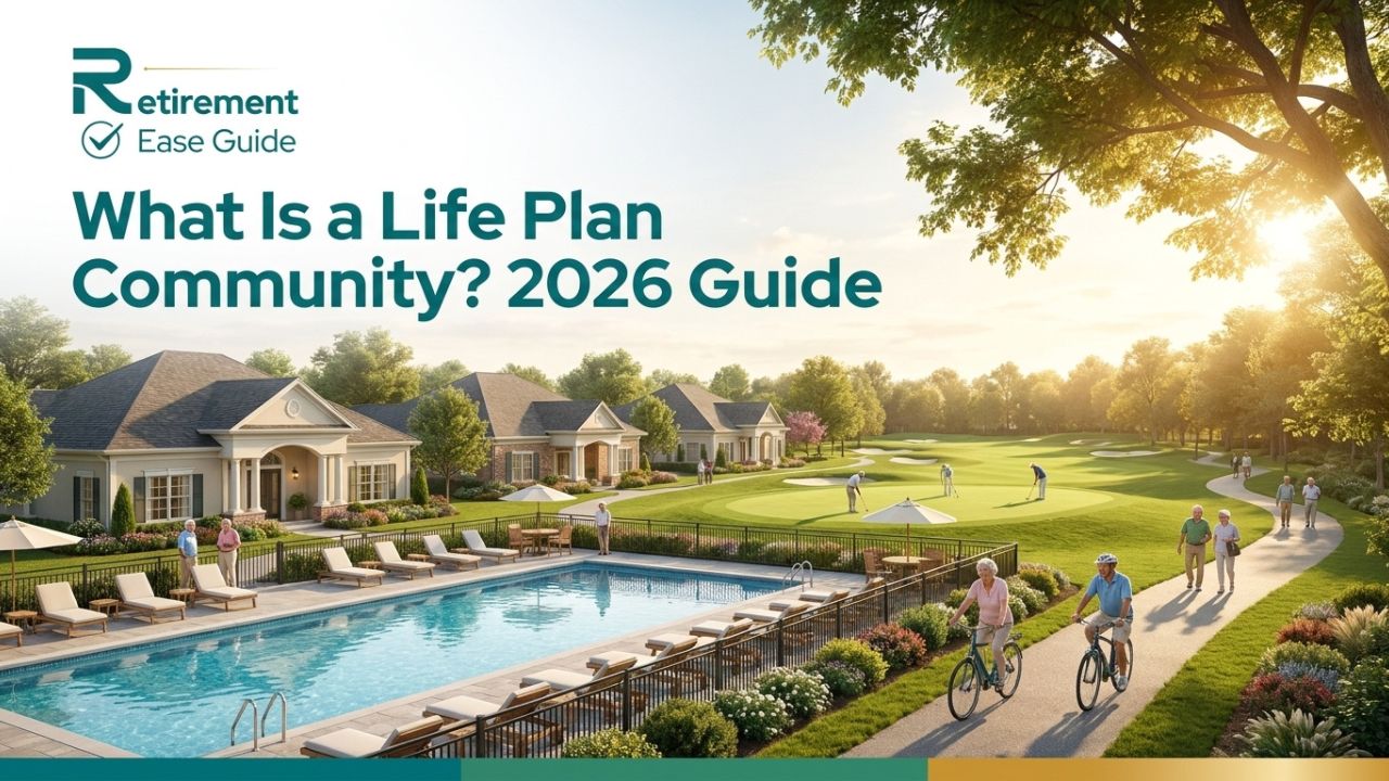 Beautiful Life Plan Community campus with independent living homes, amenities, and happy seniors