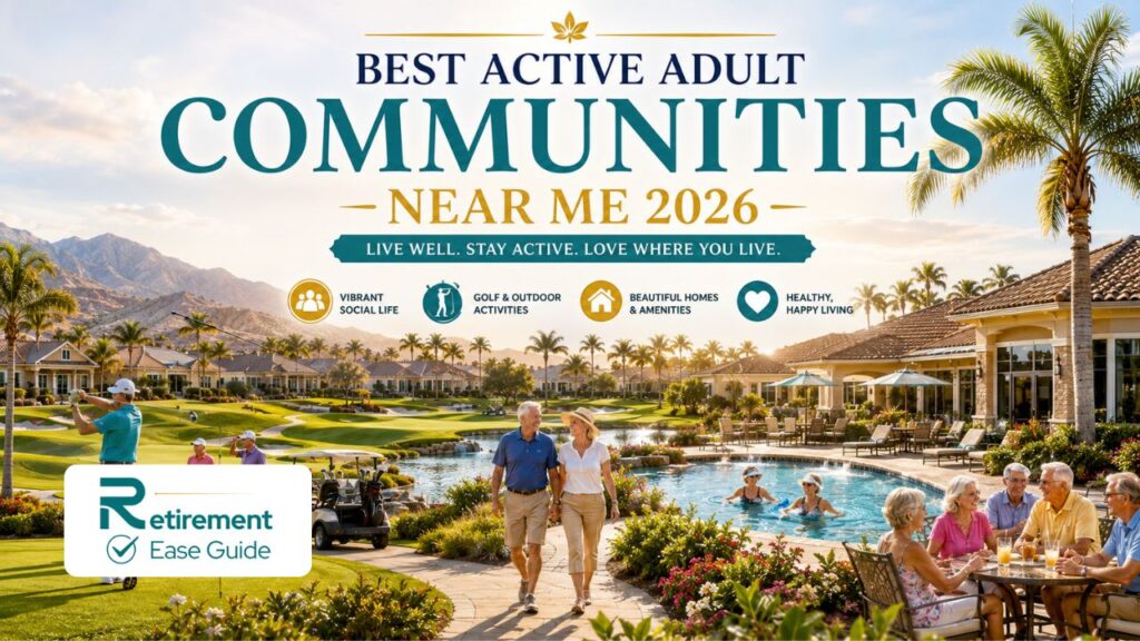 Vibrant 55+ active adult retirement community with homes, pool, golf course, and happy seniors
