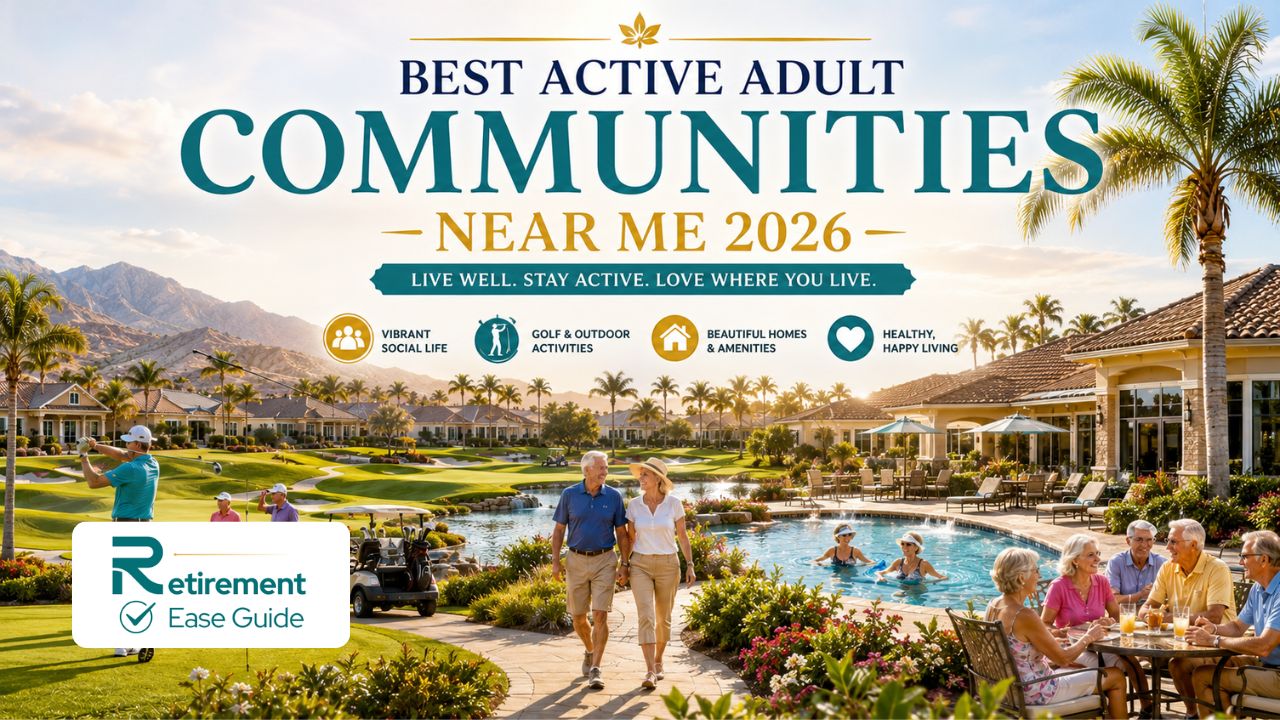 Vibrant 55+ active adult retirement community with homes, pool, golf course, and happy seniors